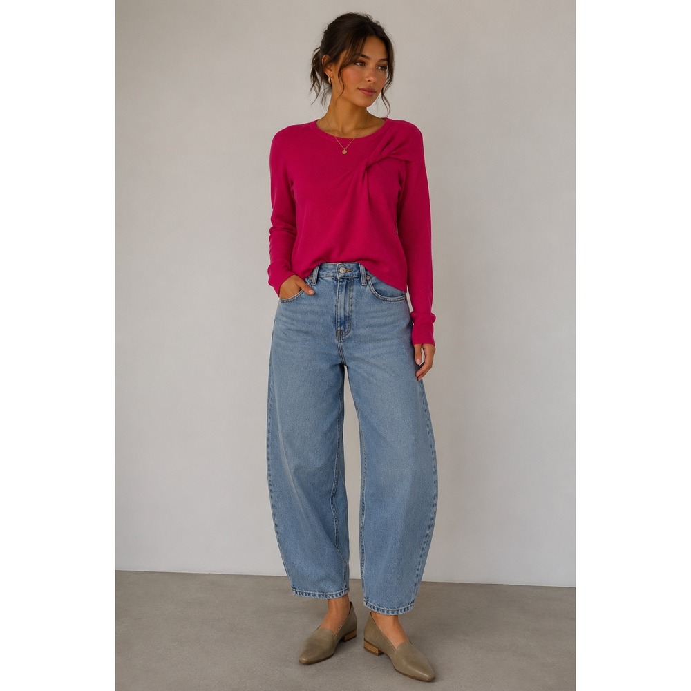Calvin Klein Womens Hot Pink Twisted Front Long Sleeve Knit Top Size Large